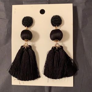Festive black beaded triple tassel H&M earrings